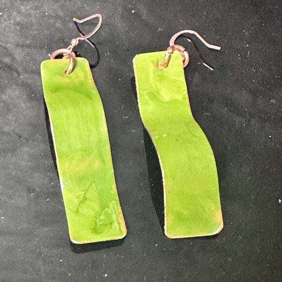 Solid Copper Green Patina Earrings Drop Handmade OOAK Rustic Boho Artisan Forged - Picture 2 of 7